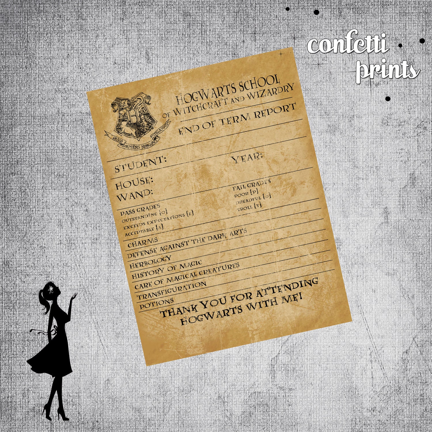 Printable Thank You Card - HOGWARTS REPORT CARD Il_570xn