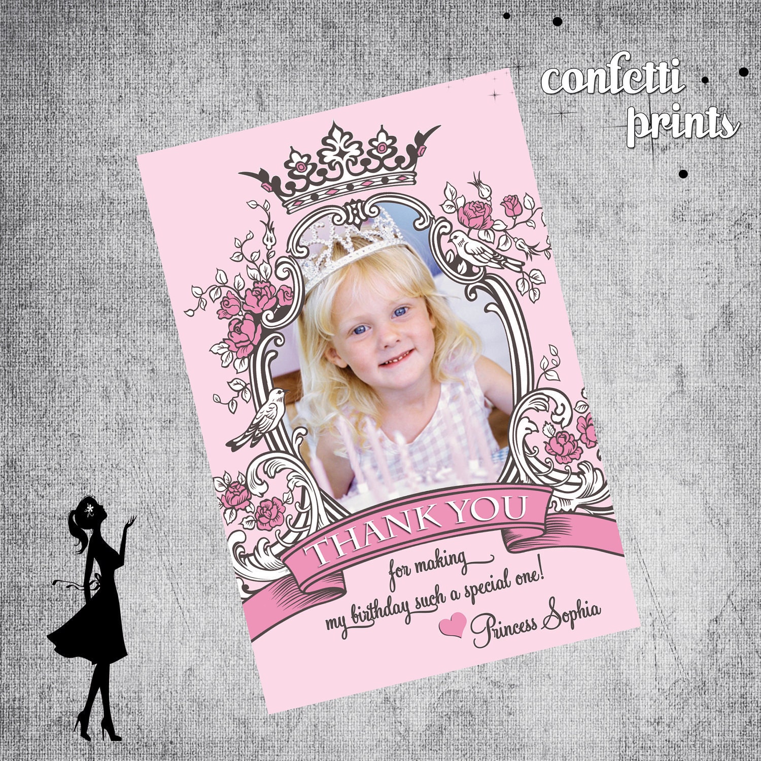 Thank You Card / Photo Card - VINTAGE PRINCESS Printable Il_570xn
