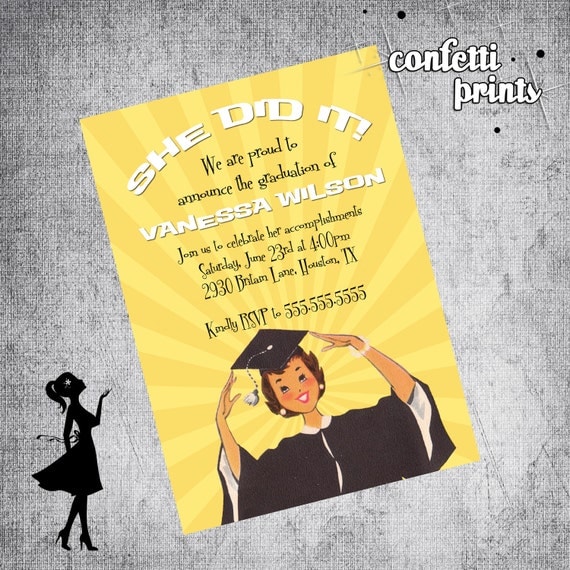 Graduation Invitation - SHE DID IT Printable Il_570xn