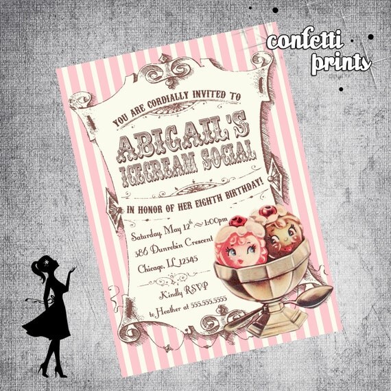 Vintage Birthday Invitation - ICECREAM SOCIAL Printable Il_570xn