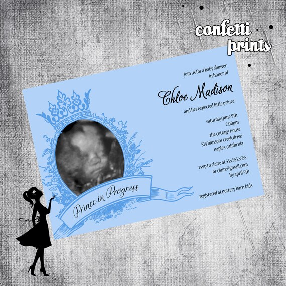 Baby Shower Invitation / Ultrasound Photo Card - PRINCE IN PROGRESS Printable Il_570xn