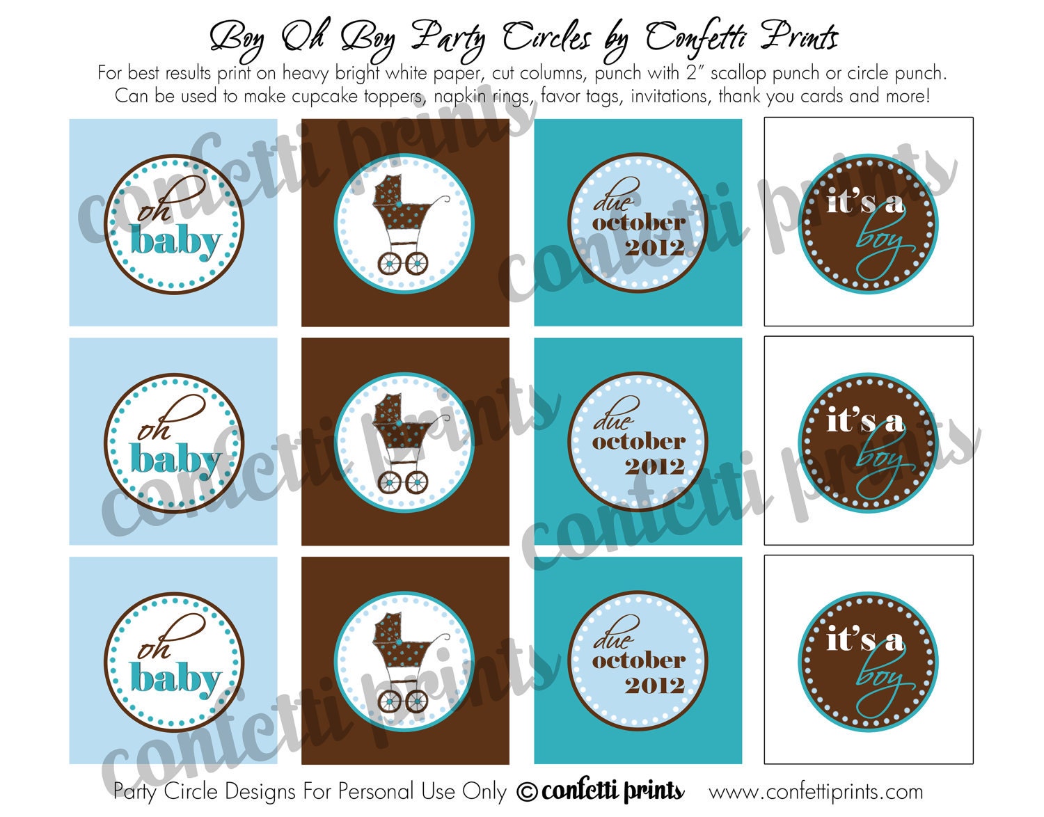 Baby Shower Cupcake Toppers - BOY OH BOY Printable