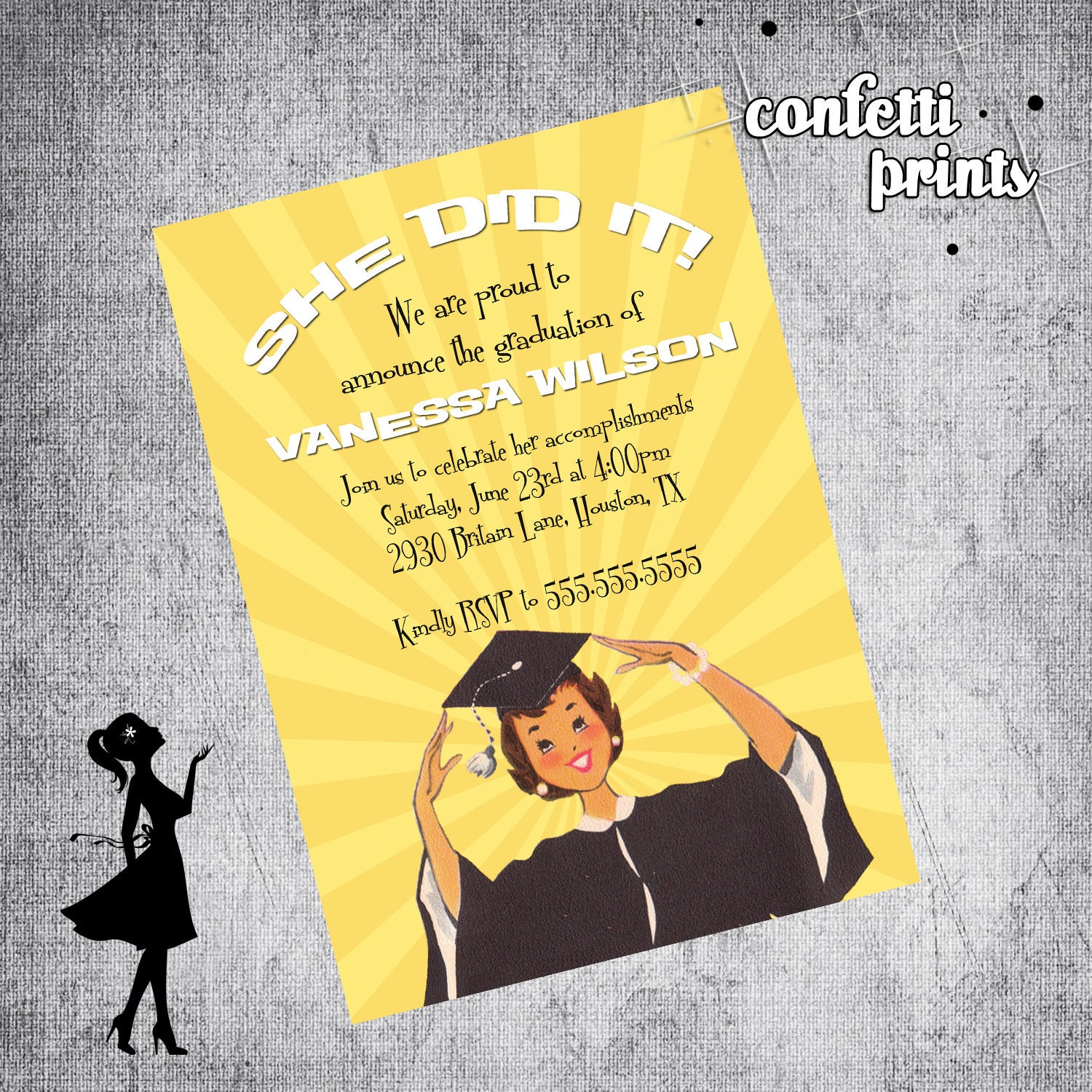 Graduation Invitation - SHE DID IT Printable