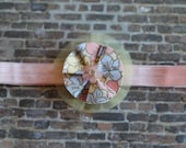 The Lila. Pastel floral fabric baby headband with light pink satin elastic band