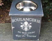 elevated dog feeder, 15 inches, 3 quart stainless bowl, hand painted and sealed with a water based sealer