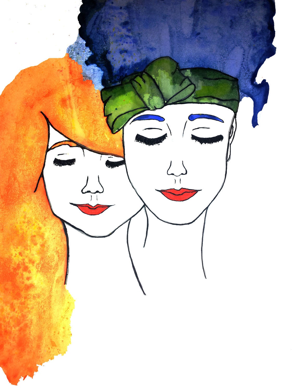 Fashion illustrated girls - illustration art print - Watercolour