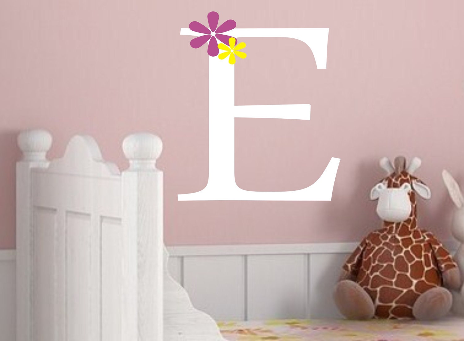 Monogram Vinyl Wall Decal - Nursery or Bedroom Vinyl Wall Art - Children's Vinyl Lettering - Personalized Flower Initial