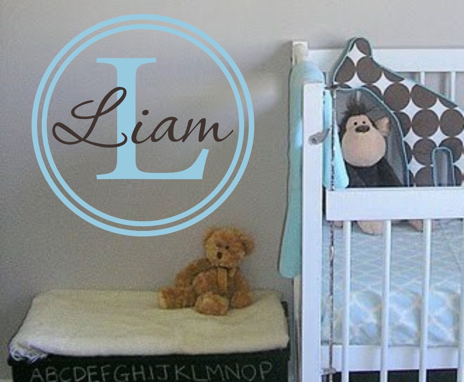Nursery Vinyl Wall Decal - Custom Circle Monogram - Children and Teen Vinyl Wall Art  - Vinyl Lettering