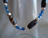 Preciosia Royal Blue Crystal and Brown Necklace