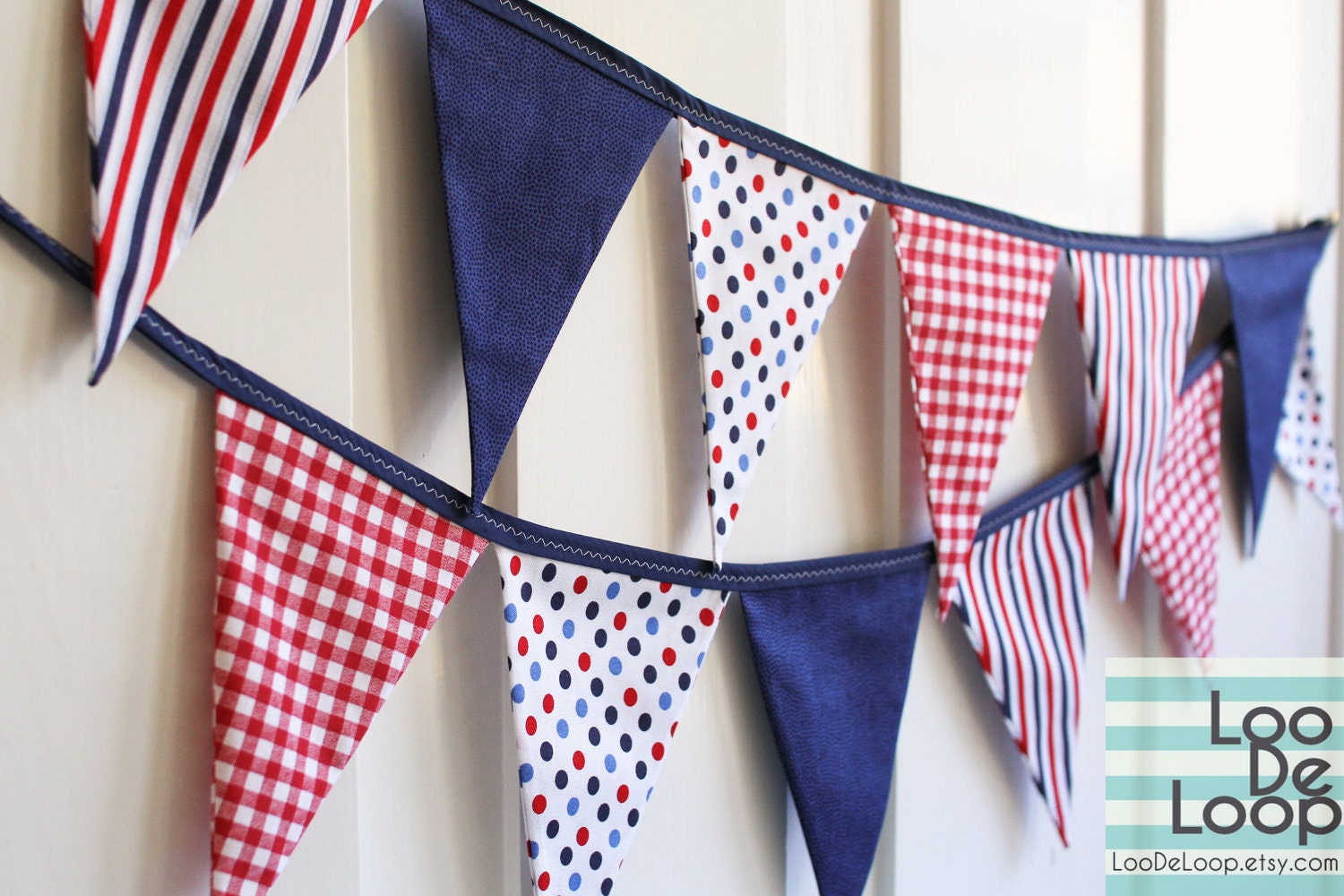 Fourth of July Patriotic Bunting Banner in Red White and Blue