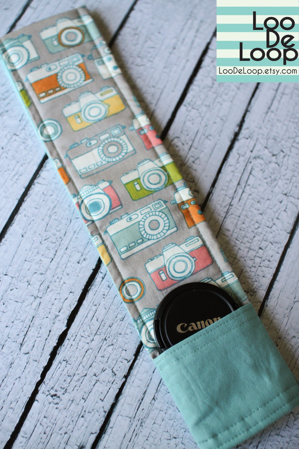 Organic Cotton DSLR Camera Strap Cover w/ Lens Cap Pocket