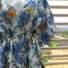 Cotton white kaftan with blue flowers - bridesmaids gift, getting ready robe, bridal shower party, party favors, wedding photo prop