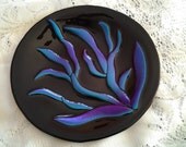 Fused Glass Dish, Dichroic Glass Plate, Purple Turquoise Blue Fused Glass Art