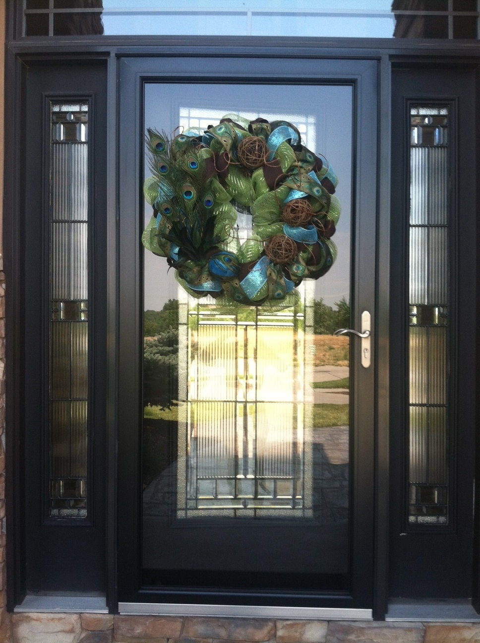 Peacock and Twig deco mesh Wreath