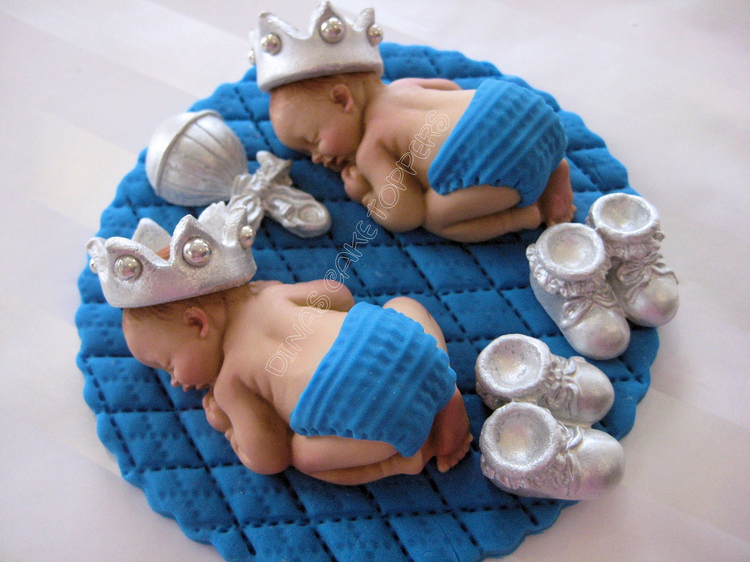 Twins Boy Prince Baby Shower First Birthday FONDANT BOY Cake Topper ...