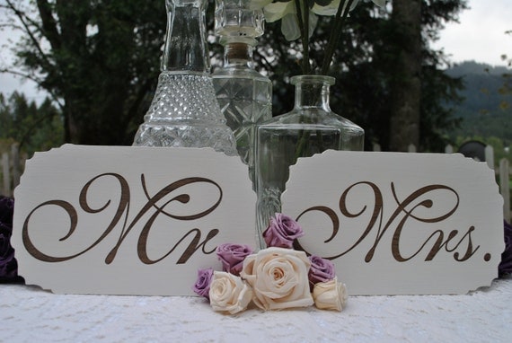 Wedding Signs, Mr. and Mrs. Wedding Signs, Wooden, Hand Painted, and Engraved.
