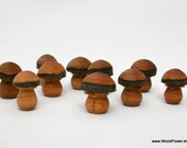 Hand Turned Wooden Mushroom (1 1/3 inch high Set of 10)