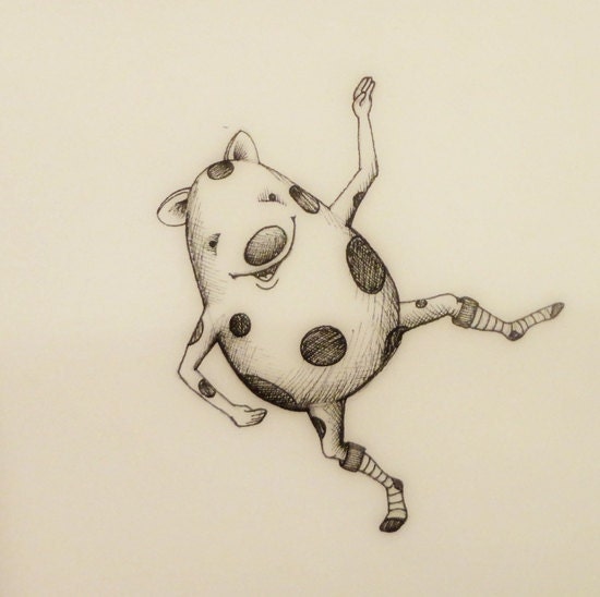 Poka-dot Monster in Socks pen and ink illustration 3/16/12