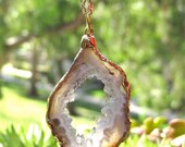 Sliced Druzy Agate Geode Pendant - Gold