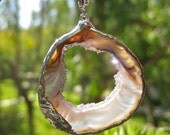 Sliced Druzy Agate Geode Pendant - Silver