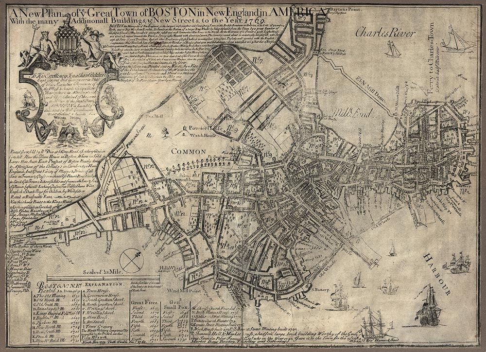 Antique Map of Boston (1769) by William Price - 13.8"x19.0" - Archival Print