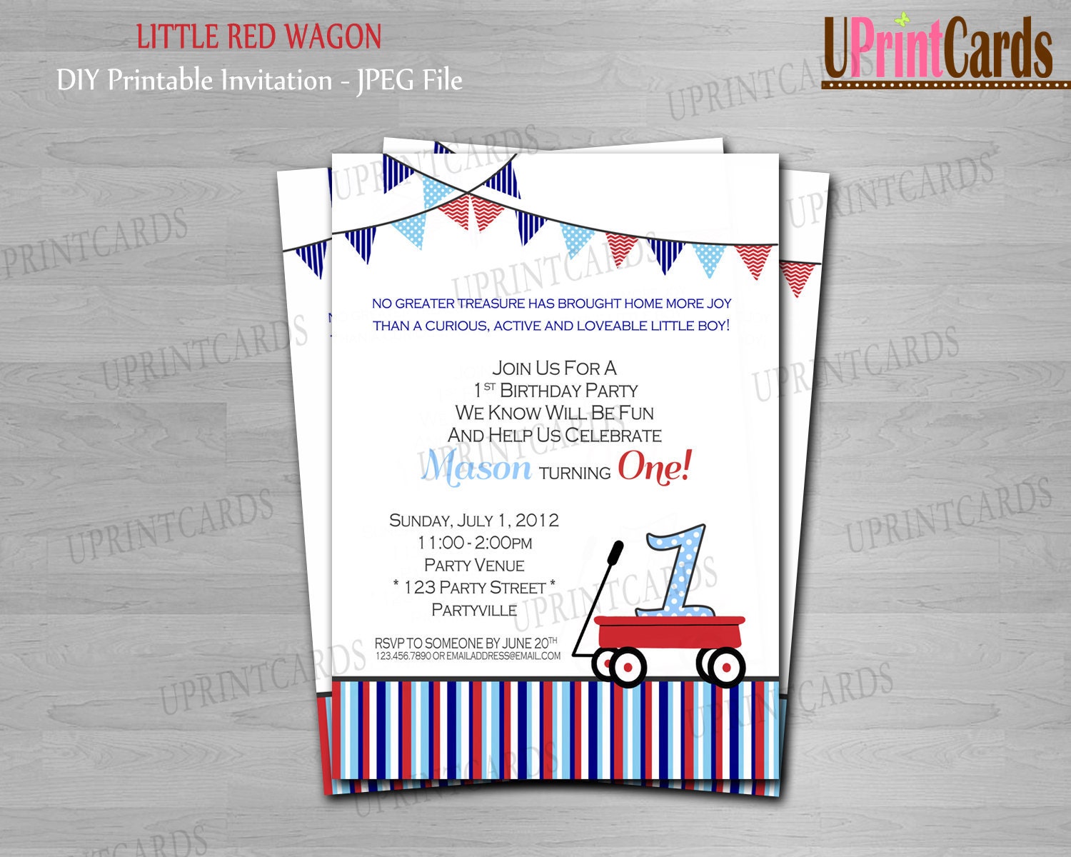 DIY Little Red Wagon - Birthday Party Invite - Personalized Photo - Digital Printable Invitation 4x6 or 5x7 JPEG