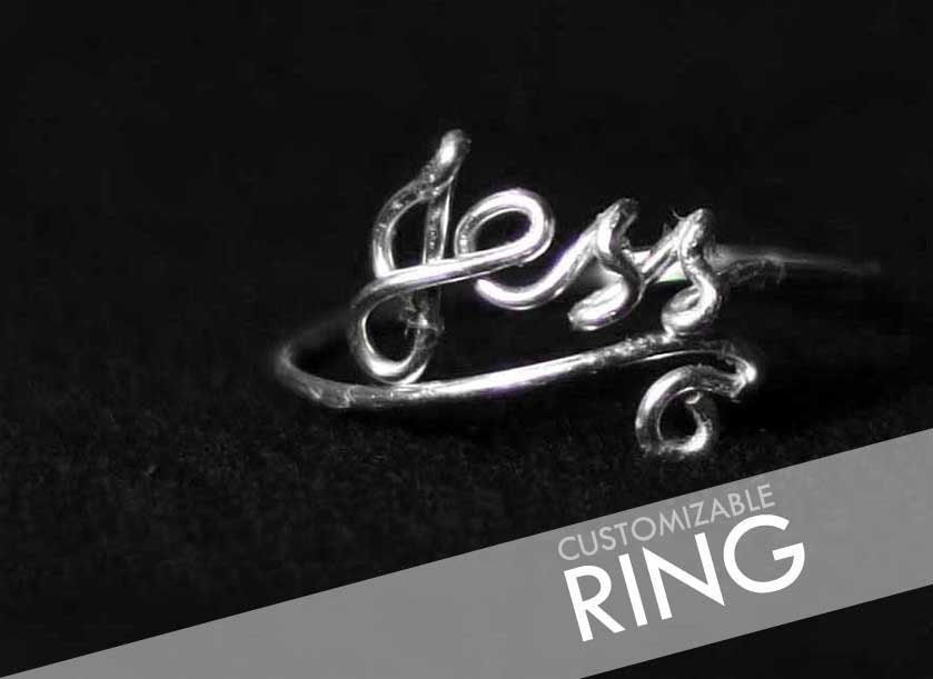 CUSTOM Personalized Wire Name Ring - Adjustable - Silver / Brass (Gold Look)