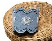 Felt cuff Embroidery Bracelet Blue wool felt jewelry