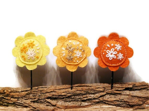 Felt hair pin girls flowers hair accessories embroidery floral bobby pin