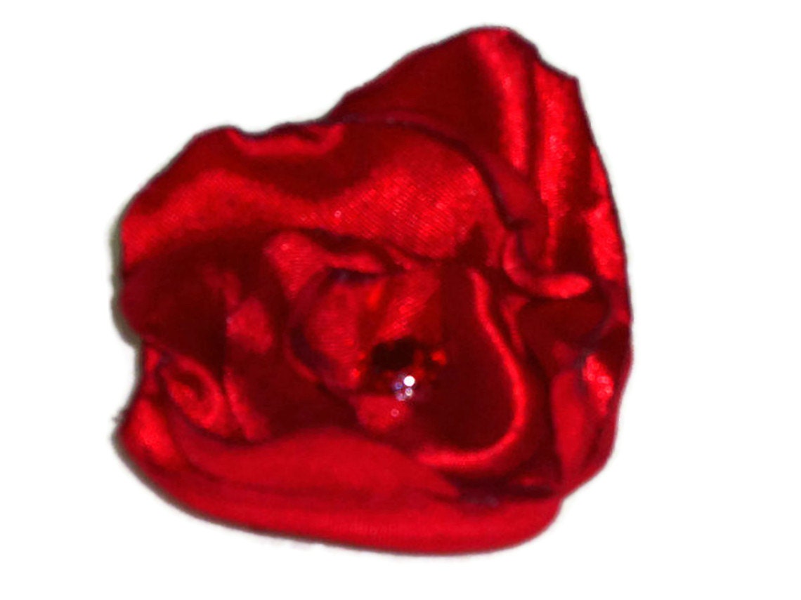 Sparkly Ruby Red Satin Flower Brooch Lapel Pin Hair Clip B101 - fostersbeauties
