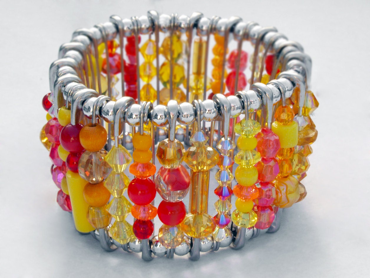 Safety Pin Bracelet - Tangy Tangerine