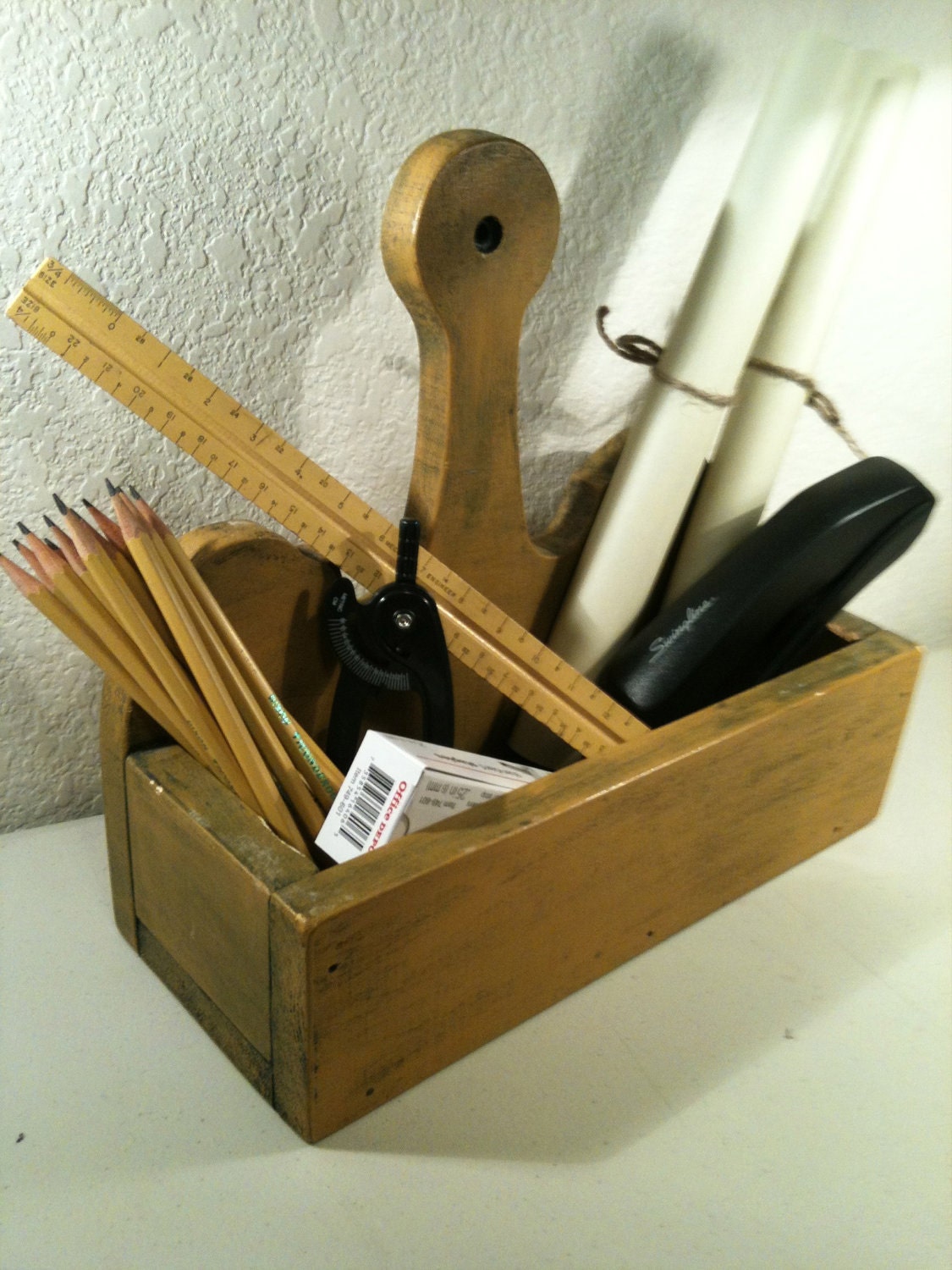 Wooden Storage Box Rustic, RESERVED FOR ARACELLI G. Vintage Wooden Box Desk Accessory, Vintage Wooden Planter