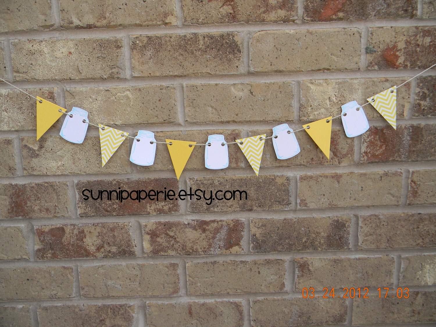 Paper Mason Jar Pennant Banner in Yellow Chevron