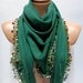Bright sequined emerald green scarf, 2012 summer trends, cotton fabric scarf, Turkish cheesecloth, yemeni scarf, authentic, romantic,