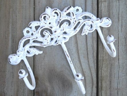 Shabby Chic Fleur de lis Wall Hook or Scarf rack or Jewelry Hook