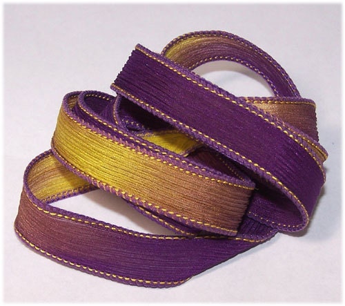 Wrist Wrap Silk Ribbon Garden Pansies Hand Painted Silk Ribbon
