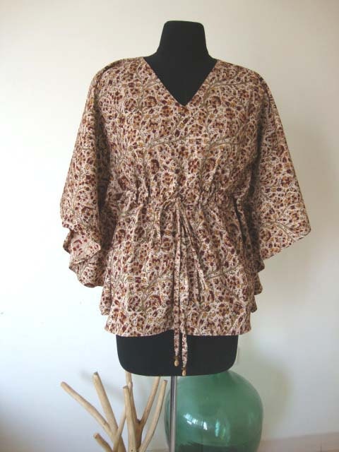 earthy cotton Kaftan beach wear blouse hand block print