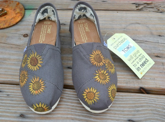 Hand Painted Toms Shoes - Sunflowers - Custom Painted Shoes