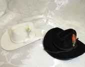 Barbie doll cowgirl hat with band and feather in white or black