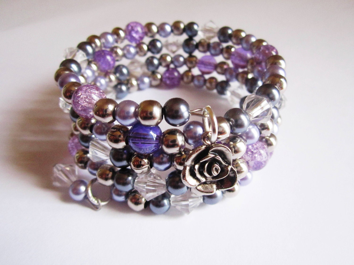Lilac Pearl and Crystal Cuff Bracelet - SLDesignsHBJ Lilac Pearl and Crystal Cuff Bracelet - SLDesignsHBJ
