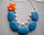 Delightful Pearl and Ceramic Bead Necklace, Flower Necklace, Pearl Necklace, Wedding Jewelry