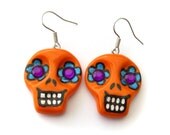 Orange Sugar Skull Earrings (Polymer Clay Jewelry)