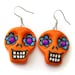 Orange Sugar Skull Earrings (Polymer Clay Jewelry)