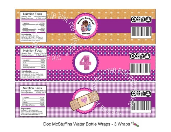 Printable DOC MCSTUFFINS Customized Water Bottle by PinkPeaPaperie