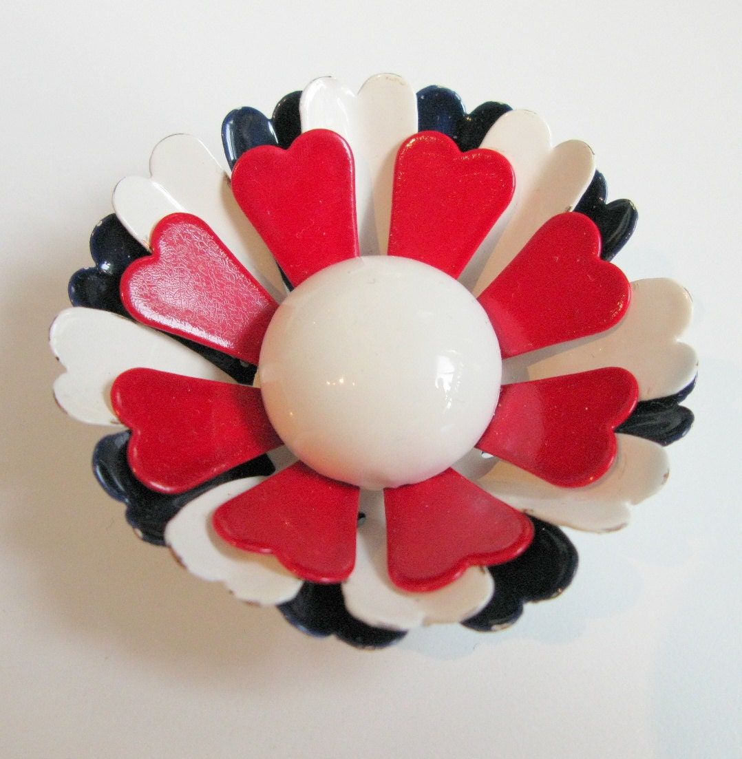 Flower Brooch Enamel, Patriotic red white and blue Daisy Pin