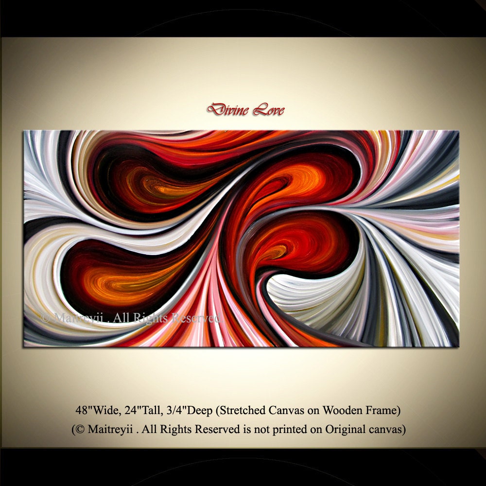 Paleete Knife Swirl Texture Original Abstract modern Oil Paintings Red Contemporary wall Art by Dallas Artist Maitreyii 48 x 24