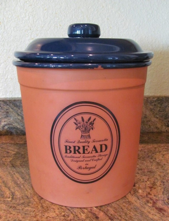 Large Terracotta Bread Crock Jar with Lid by SandraGailsSales
