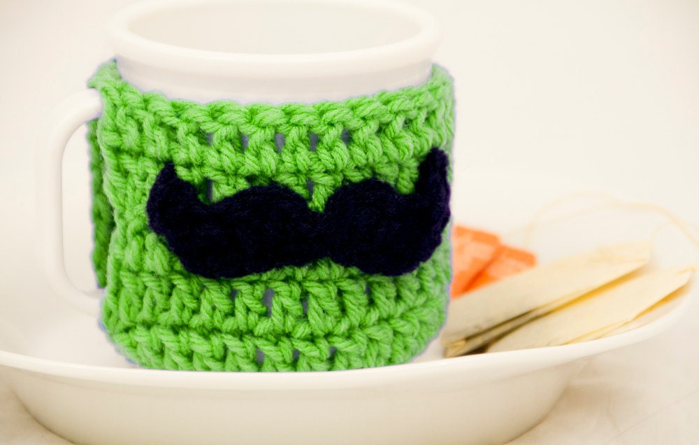 Mustache Coffee Mug Cozy, Crochet Coffee Sleeve available in any color