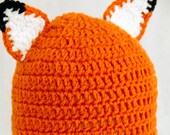 Fox Ears Hat, Orange Crochet Beanie, send size choice baby - adult