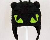 Toothless the Nightfury Earflap Hat from How to Train Your Dragon, Black Crochet Beanie, send size choice baby - adult